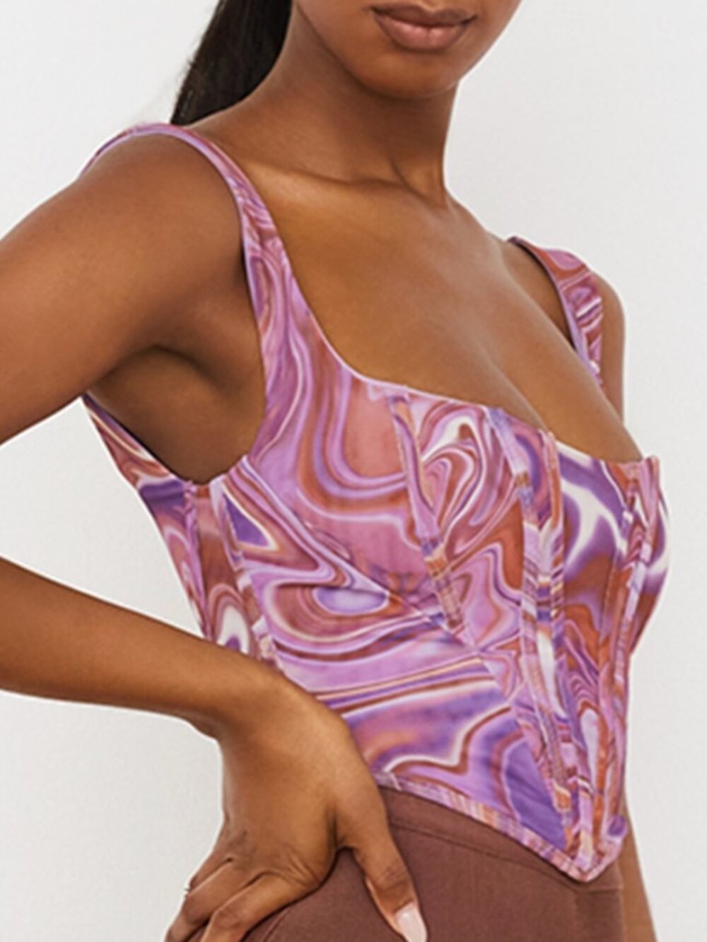 House of CB Ninetta Purple Swirl Print Mesh Corset Sz M - Picture 2 of 11